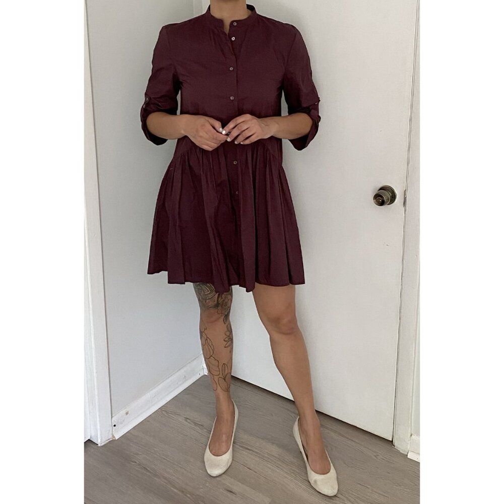 ZARA Burgundy Poplin Dress — Size Large